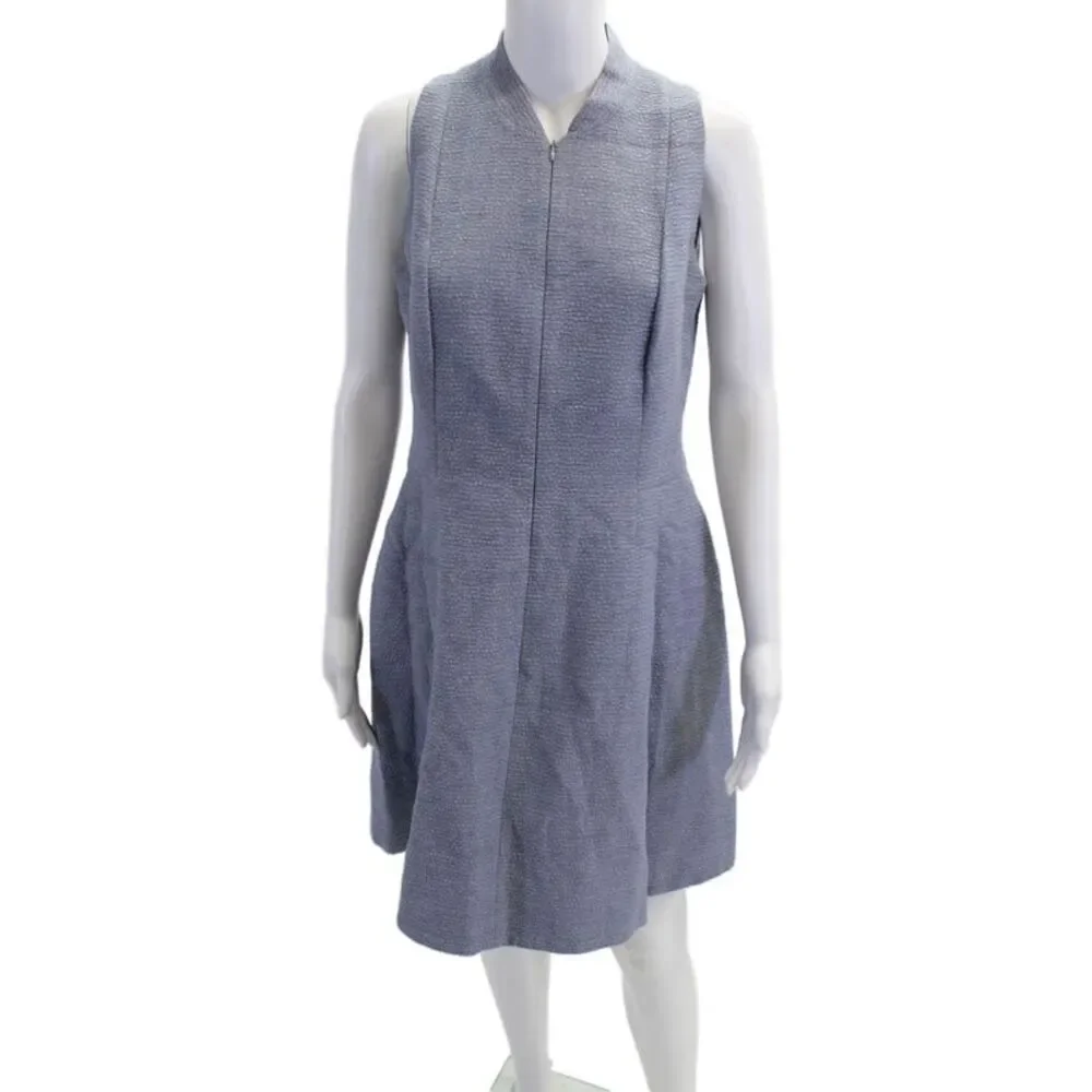 Akris Punto Womens Textured Sleeveless Zip Lined High Neck Dress Purple Size XL